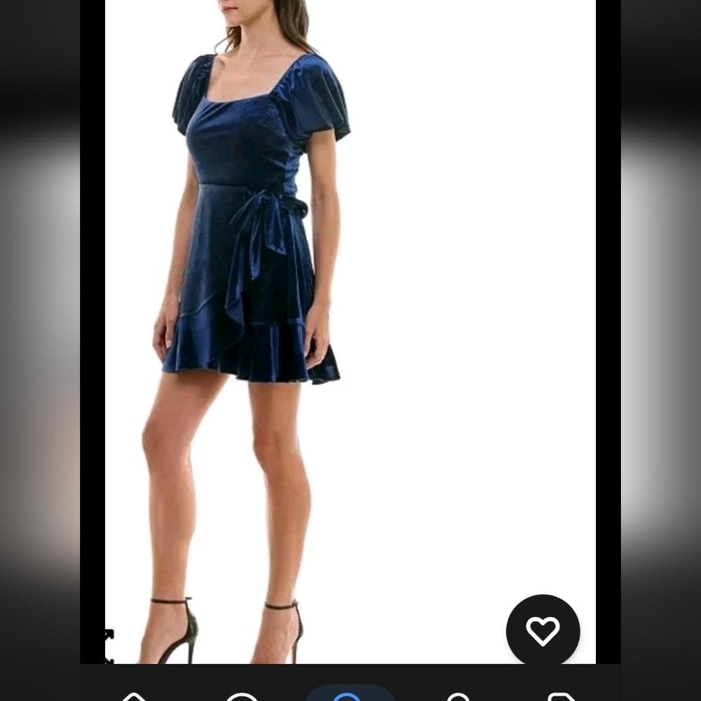 Trixxi Juniors' Puff-Sleeve Faux-Wrap Velvet Dress Sz Small Women Blue Holiday